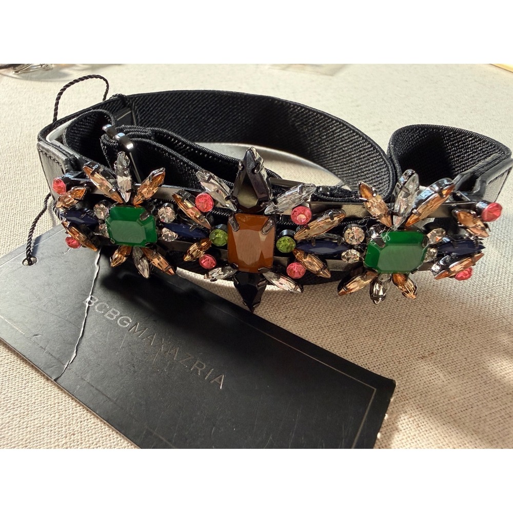 BCBGMAXAZRIA Amazon Green Jeweled Elastic Waist Belt‎ JXXBC014 OS New